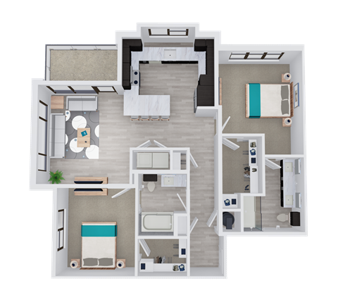 Floor plan for 2 beds, 2 baths, 1164 sqft